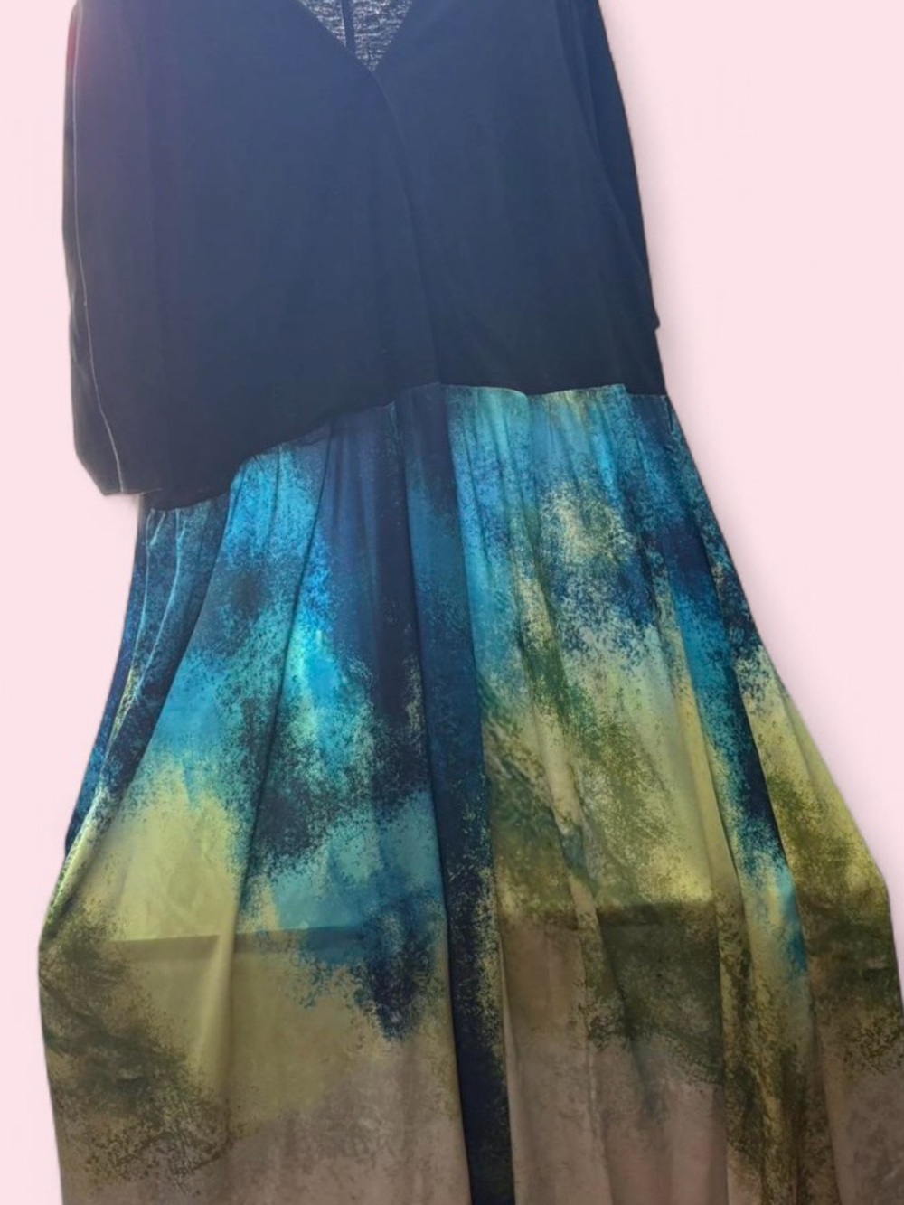 Black Top Dress with Blue-Green Ombre Skirt